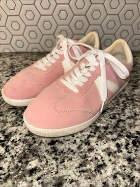 MIA Pink Suede Lace-Up Sneakers with White Trim